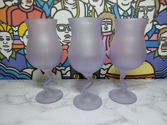 New Unused Libbey Bright Color Frosted Glass Z Stem Glass Goblet Zig Zag 1990s
