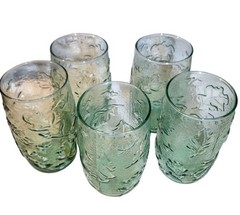 Anchor Hocking Oak Leaf & Acorn Tumblers Spanish Green Set Of 5 Textured Glasses