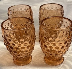Set of 4 Tiara Pink Glass Hobnail Pattern Water Goblets 8 Ounce PRISTINE💯