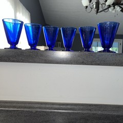 6 Glasses Cobalt Dark Blue Bar Ware Dessert Beverages Sherry Cordial 3oz.VTG