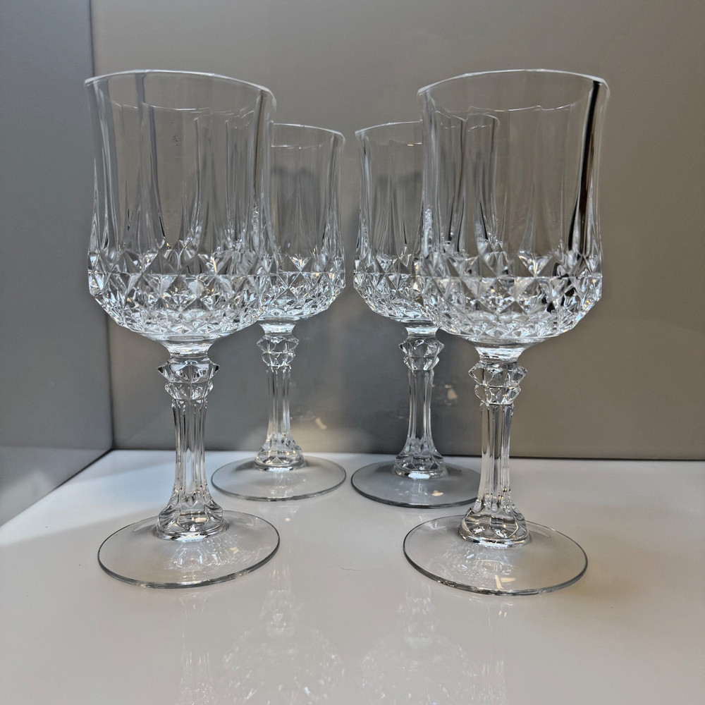 Set of 4 Cristal D’arques Durand Longchamp Tall Water Goblet Glasses – EUC
