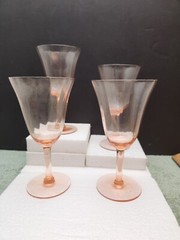 Morgantown #7577 Pink Wine Glass Optic Panel 6.5″ Set of 4