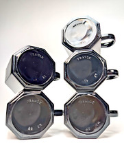Vintage 5 France Espresso Coffee Cups Black Arcoroc Glass Octime Art Deco EUC