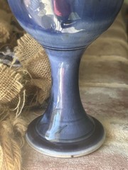Vintage Water Or Wine Goblet. 2005. Blue Drip Glaze With Vines And Leaves.