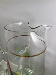 Vintage Song Birds Tumblers Lemonade Pitcher Tumbler Set West Virginia Glass MCM