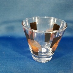 Vintage Atomic Double Shot Glasses 3 oz Black Block Gold Starburst MCM Barware