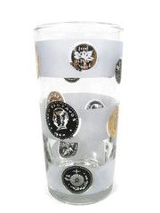 Libbey Set of 4 Glasses Tumbler Mid Century Coin Frosted Bands Black Gold 10 Oz