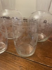 Set of 2 Etched Floral Glass Carafe and Tumbler Four-Piece Set