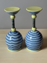 Eric Van Eimeran Studio Pottery “Earthquake” Wine Goblets Archie Bray Montana