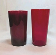 Vintage Mid Century Thin Ruby Glass Tumblers 5 1/4 Inch Set of 2