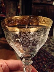 Tiffin Franciscan MELROSE GOLD Champagne Sherbet Crystal Stem Glass – 7.25″ Tall