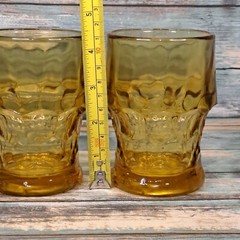 2 Anchor Hocking Amber Yellow Gold Georgian Juice Glasses Honeycomb 8 Oz