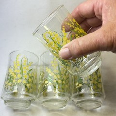4 Vtg 6oz Libbey Juice Glasses «Lily of the Valley» Yellow Bell Flower MCM