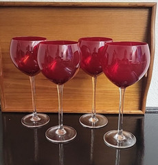 Lenox Crystal Holiday Gems Ruby Balloon Wine Goblet Glass Set 4 Xmas 8 7/8″