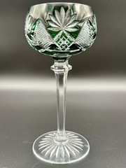 Val Saint Lambert Berncastel Cut To Clear Crystal Wine Hock Dark Green Signed