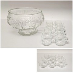 Jeannette 20PCS Glass Fruit Pattern Punch Bowl & Cups Party, Holiday, Hosting
