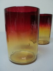 GORGEOUS SET/6 19th C. MT. WASHINGTON AMBERINA AMERICAN ART GLASS TUMBLERS