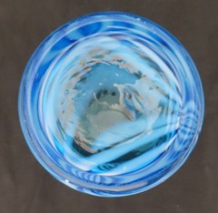 Novica Hand Blown Glass Tumbler Blue White Whirling Aquamarine 15 fl oz Mexico