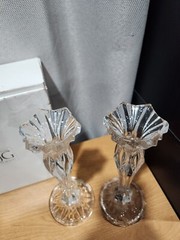 PAIR JG DURAND 24% LEAD CRYSTAL CALLIOPE CANDLESTICK CHANDELIER HOLDERS FRANCE