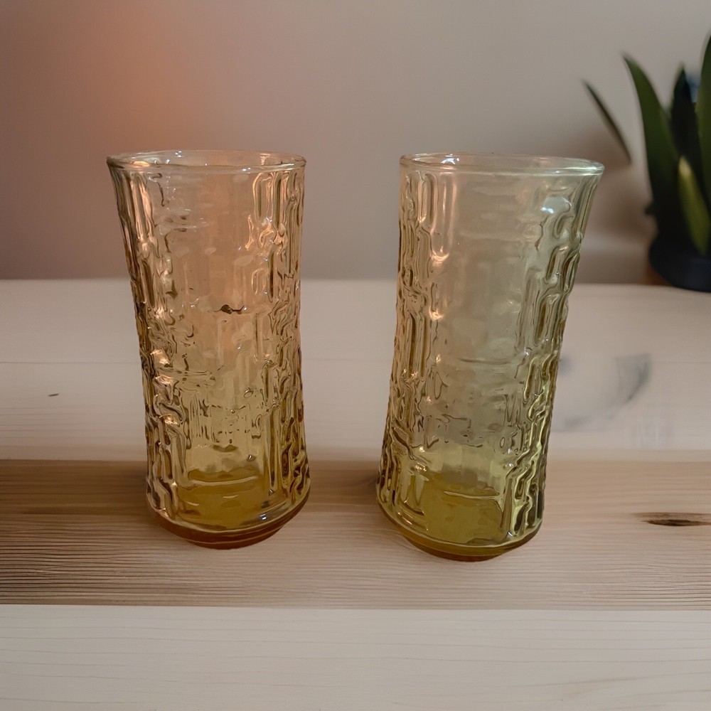 Vintage Libbey Artica Amber Geometric Textured Glasses- Discontinued- Lot of 2