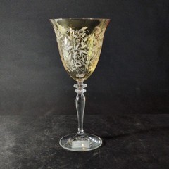 REED & BARTON VENETIAN AMBER WINE GLASSES, Etched Crystal, 8 1/2″, 1Ooz, 2PCS