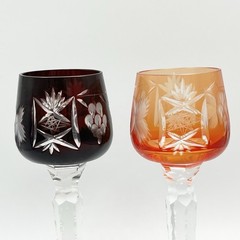 Bohemian Czech Cut to Clear Crystal Cordial Goblets 4 Colors Purple Green Blue