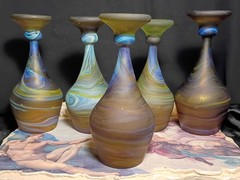 5 Hand Made West Bank Hebron Glass PHOENICIAN Swirled Glasses Wine Goblets