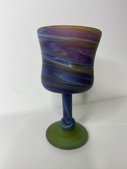 SIX HEBRON Hand-Blown Phoenician Glass Wine Goblets Matte Satin Multi ColorSwirl