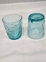 Vtg MCM Anchor Hocking “Milano” Blue Low Ball Rocks Glasses. Set Of 2 – 7oz.