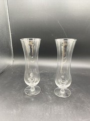 2 Champagne Aperitif Flutes Glasses 6 oz Pedestal Hourglass Antique Vintage 7”