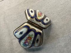 VINTAGE LIMOGE’S PILL BOX COBALT & GOLD FRANCE PINK POPPY FLORAL SIGNED NUMBERED
