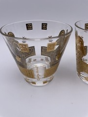 2 Georges Briard Pineapple Pear Lowball Rock Glass 22k Gold Forbidden Fruit MCM