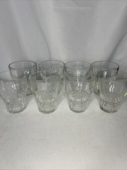 Set of 8 Vintage Anchor Hocking Cube Pattern Whiskey Glasses Stackable 4” Tall
