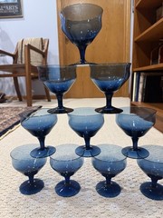 10 Denby Olympia Tall Sherbet Champagne Glasses Blue VTG 4 3/8” Stemware