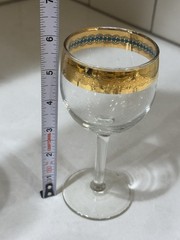 Set of 11 Vintage Wine Glasses Antique Gold & Turquoise Rimmed Barware – Crystal