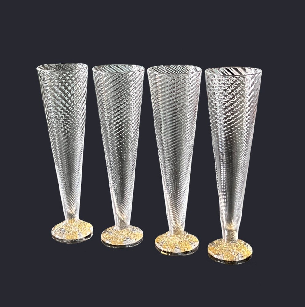 Set of 4 Tom Stoenner 24k Gold Footed Champagne 🍾 Flutes