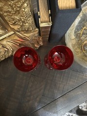 2 Gorgeous Ruby Red 6.5” Cordial Stems Glasses Spanish Red with Red Base