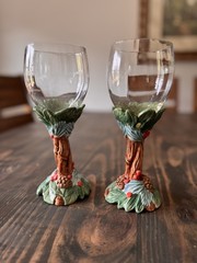 Fitz & Floyd Classics Woodland Wine Glasses Set 2 Holly Pinecone Goblets VTG