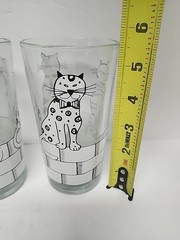 Set Of 4 Vintage Black & White Cat Highball Tumbler Drinking Glasses Bar Ware