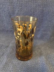Vintage Federal Interlude Amber Drinking Glasses Wheat Cattails MCM Barware