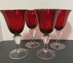 Artland Iris Ruby Red HandBlown Goblets Seeded Bubble Stem 8”H Vintage Set of 4