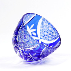 Blue Edo Kiriko Glass Cup Small Shot Glasses For Sake Handmade Cased Glass 1.5oz