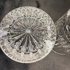 Pair Bohemia Crystal BEDFORD Vertical Horizontal Cut Whiskey Old Fashioned Glass