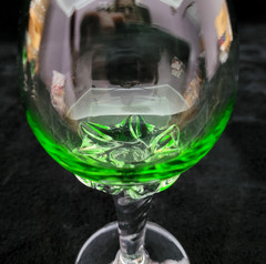 Vintage Set Of 5 Hand-Blown Green Glass Goblets w/Clear Ornate Twisted Stems