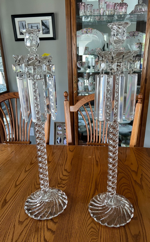 Fostoria Queen Anne Colony 22-3/4» Tall Pair Candle Holders with Prisms – 694D