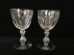 Pair of Cut Crystal Rare Shape Stem Wine Goblets, 6 1/4″ Tall x 3 1/2″ Diameter