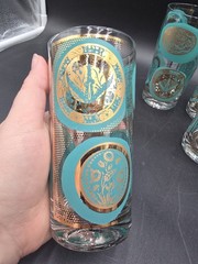 4 PC MCM Blue And Gold Drinking Glasses Barware