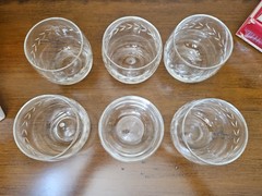 Vintage Clear Etched «Laurel» Roly Poly Lowball Cocktail Glasses Barware Set/6