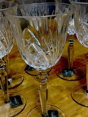 6 GORHAM ROSEWOOD, Cut Lead Crystal Wine Glasses New In Original Box, 8”T, 6oz.