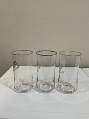 Vtg Silver 25th Anniversary Clear Glass Pitcher 6 Glasses Silver Accent Set Gift